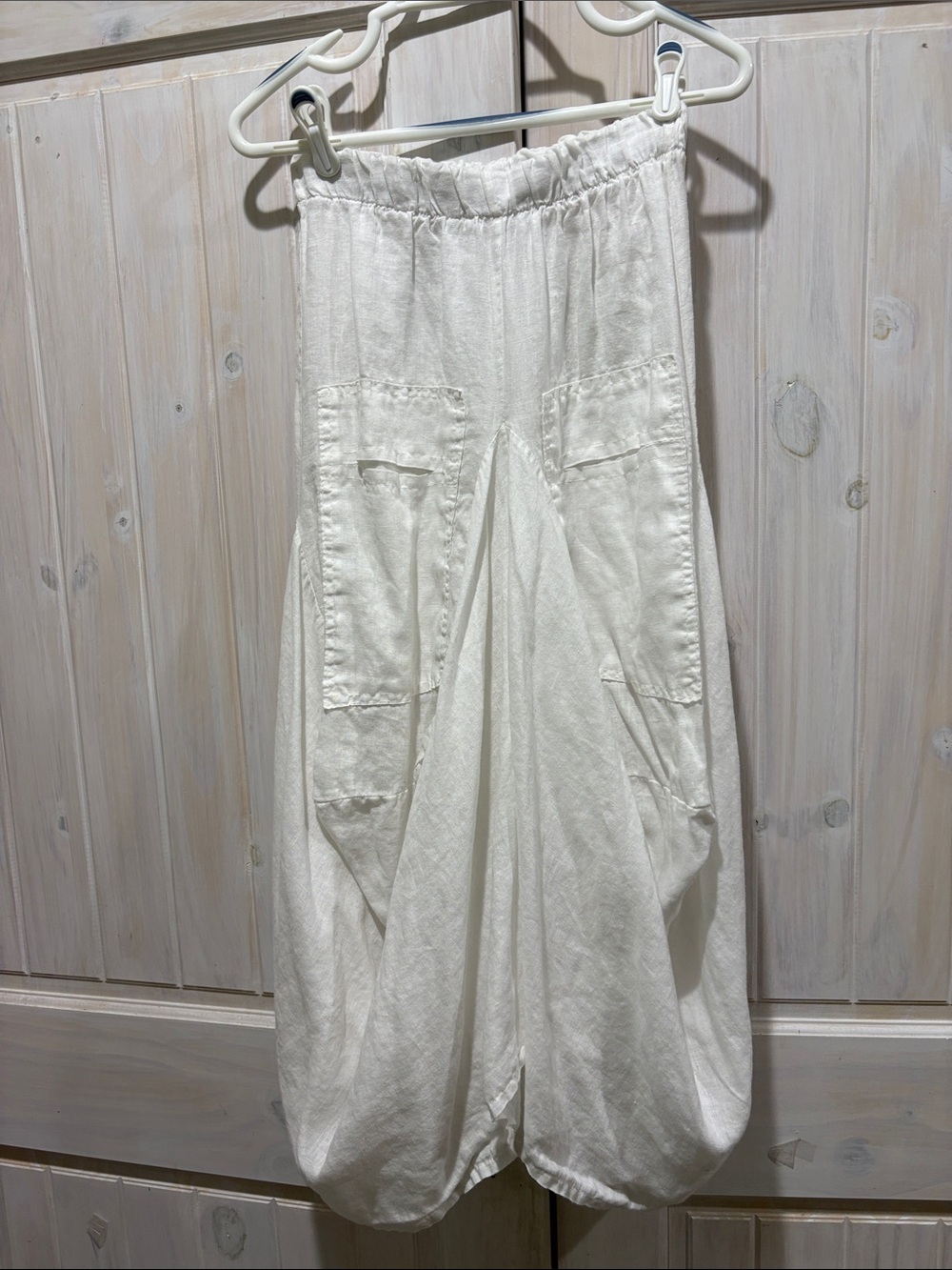 Women's White Linen Parachute Skirt with Pockets